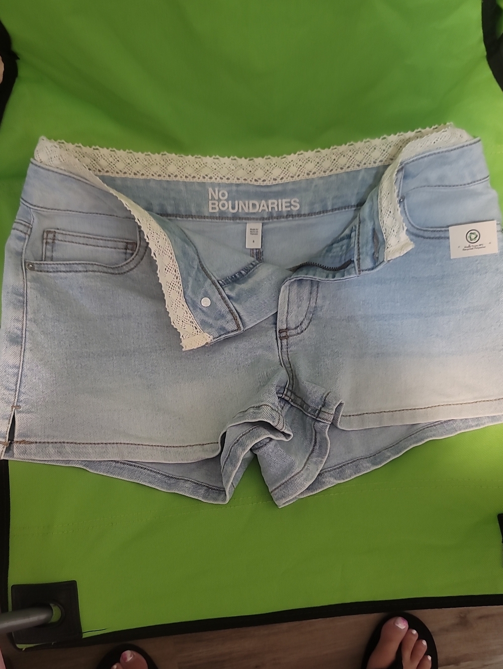 No Boundaries Light Blue Denim Lace-Trim Jean Shorts